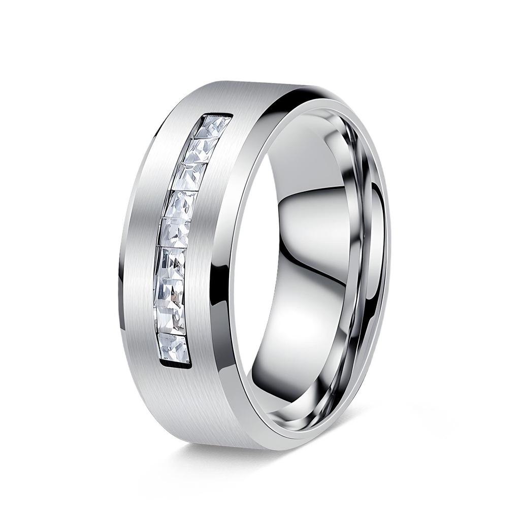 Titanium Steel Rotatable Half-Circle Diamond Couple Ring - Trendy & Stylish Jewelry