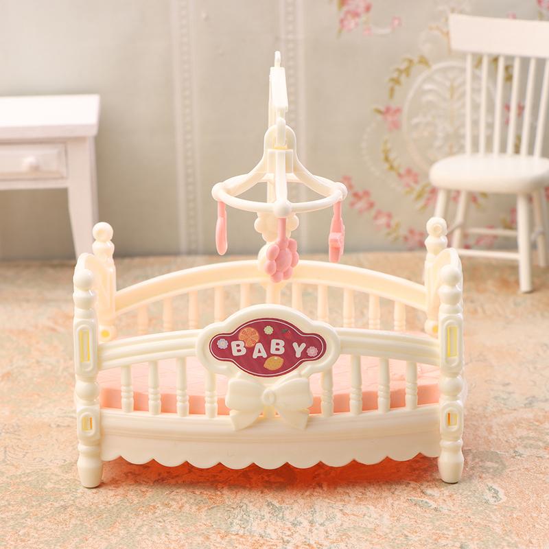 1/12 Dollhouse Simulation Mini Crib Baby Bed Model Dollhouse Bedroom Furniture Decoration Dolls House Accessories