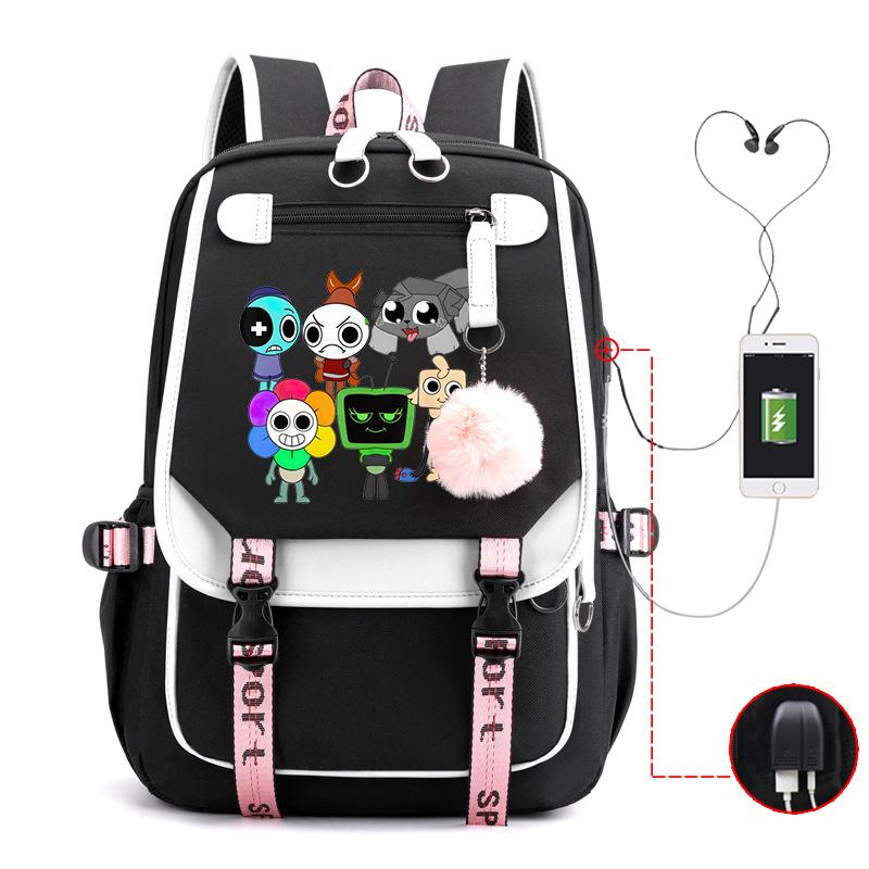 New 2025 Cartoon Game Printing Primary School Bag Large Capacity Contrasting Color Neutral USB Backpack