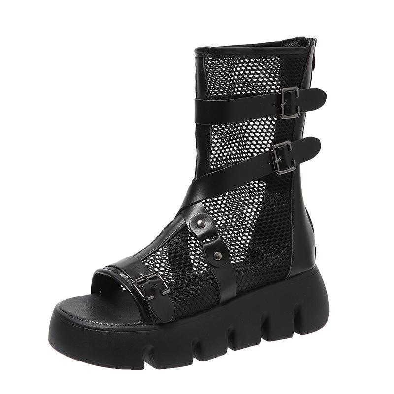 

Летние повседневные женские сетчатые дышащие полые туфли с толстой подошвой размера плюс 39 чёрный