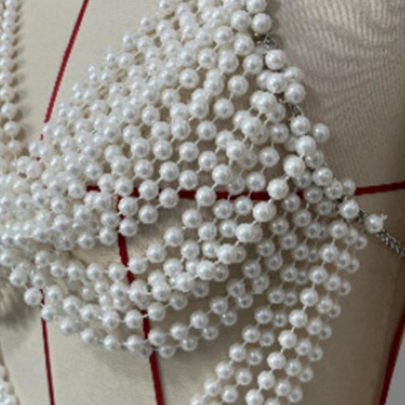 Pearls Body Chain Multilayer Chest Chains Festival Raves Body Chain Harness Body Accessories Jewelry for Women Girls