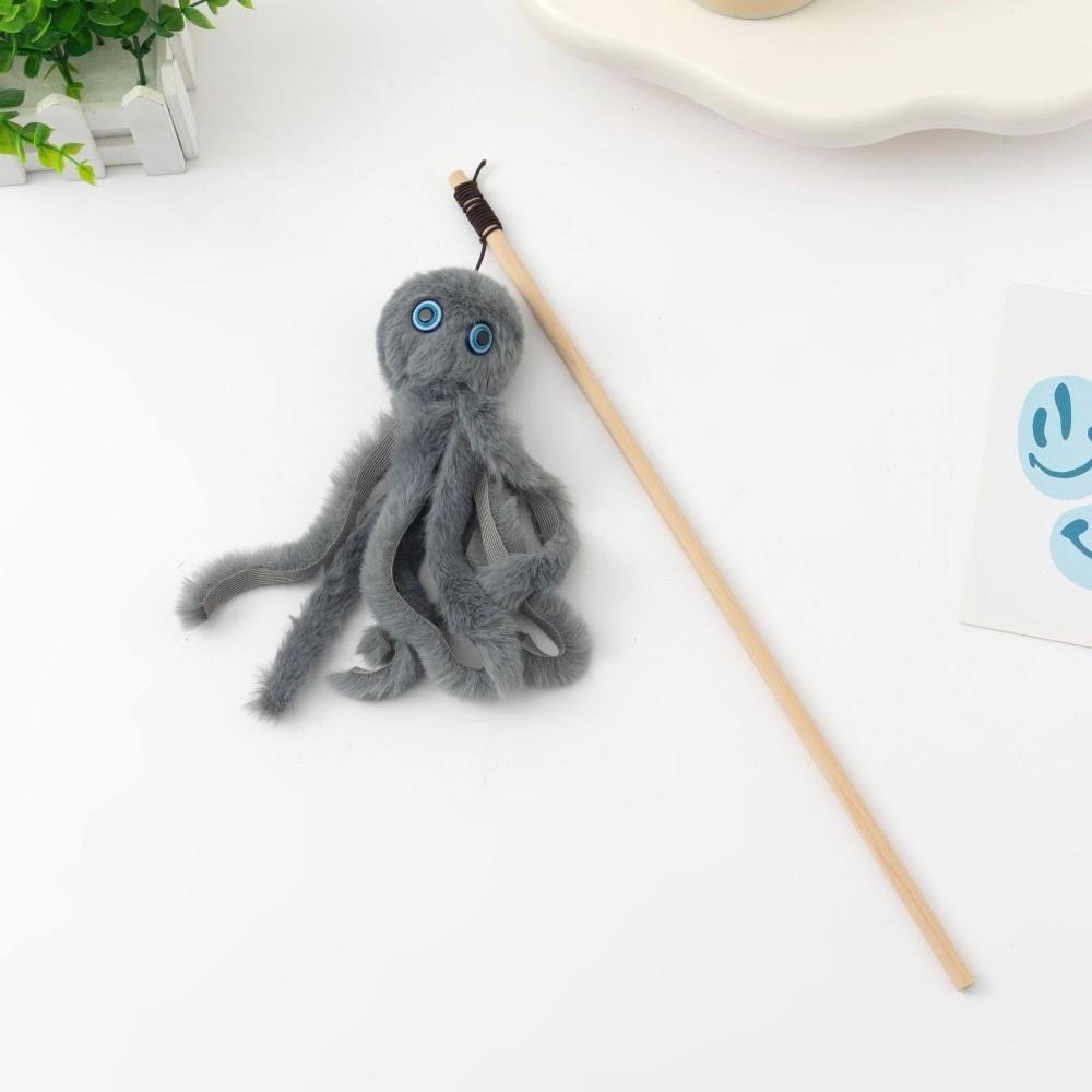 New Cute Octopus Cat Teasing Wands Funny Catcher Long Handle Interactive Stick Plushie Animals Teaser Stick Rod Indoor Play