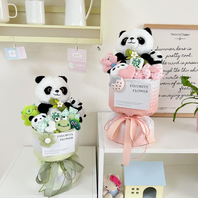 1 st Hand Hållande Blomma Högtidsgåva Plysch Kreativitet Docka Bukett Söt Panda Bukett Gradient Färg