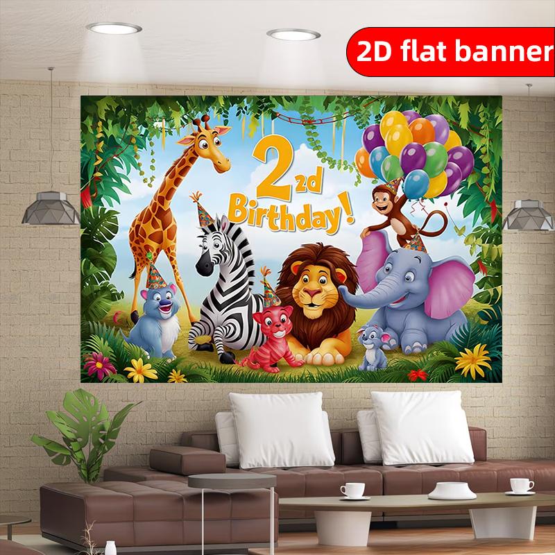 2D Background Cloth 1pc2 Year Old Animal Themed Birthday Party Background Cloth Polyester Background Decoration Banner