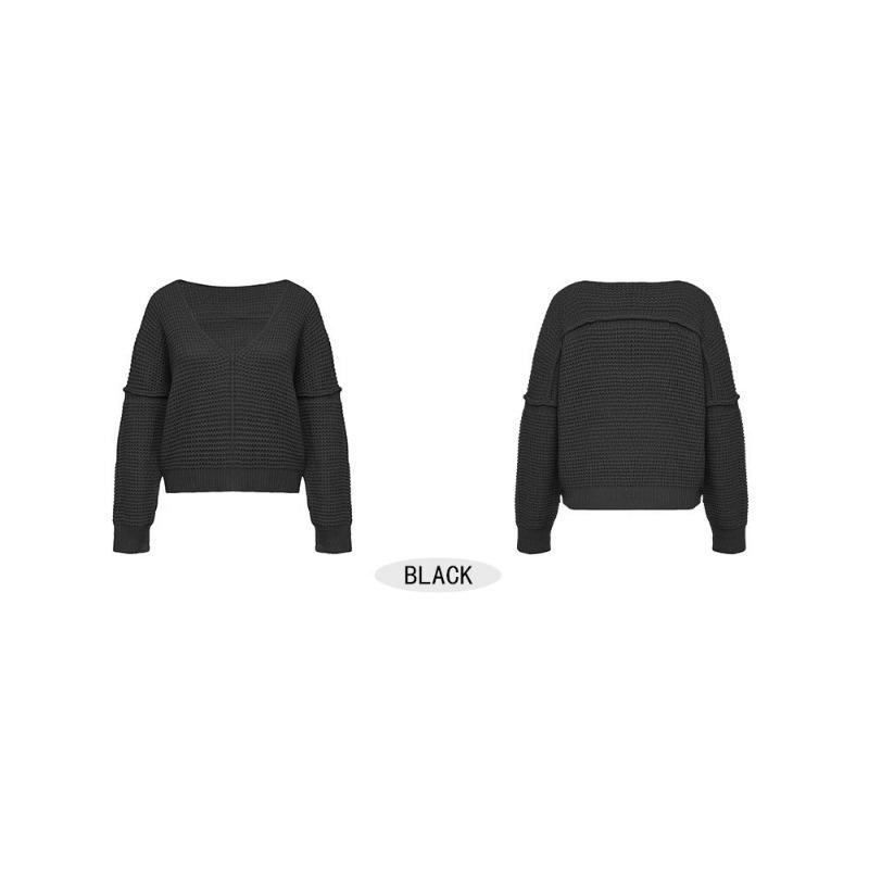 Women S V Neck Off Shoulder Knit Sweater Solid Color Casual