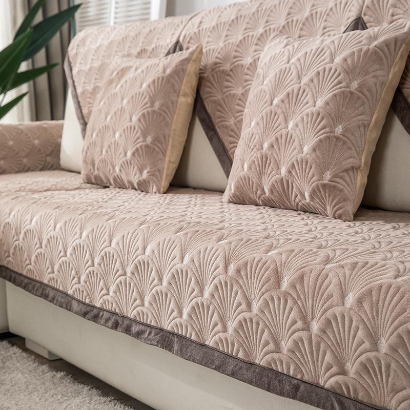 Four Seasons Universal Non-Slip Winter Plush Thickened Solid Color Sofa Cushion Nordic Simple Sofa Cover Slipcover