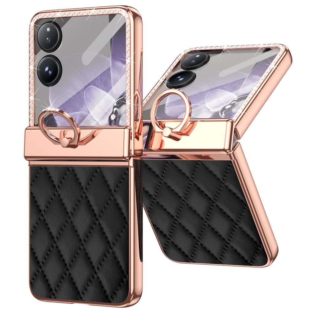 For Xiaomi Mix Flip 5G Case Ring Holder Rhinestone Leather+PC Rhombus Phone Cover