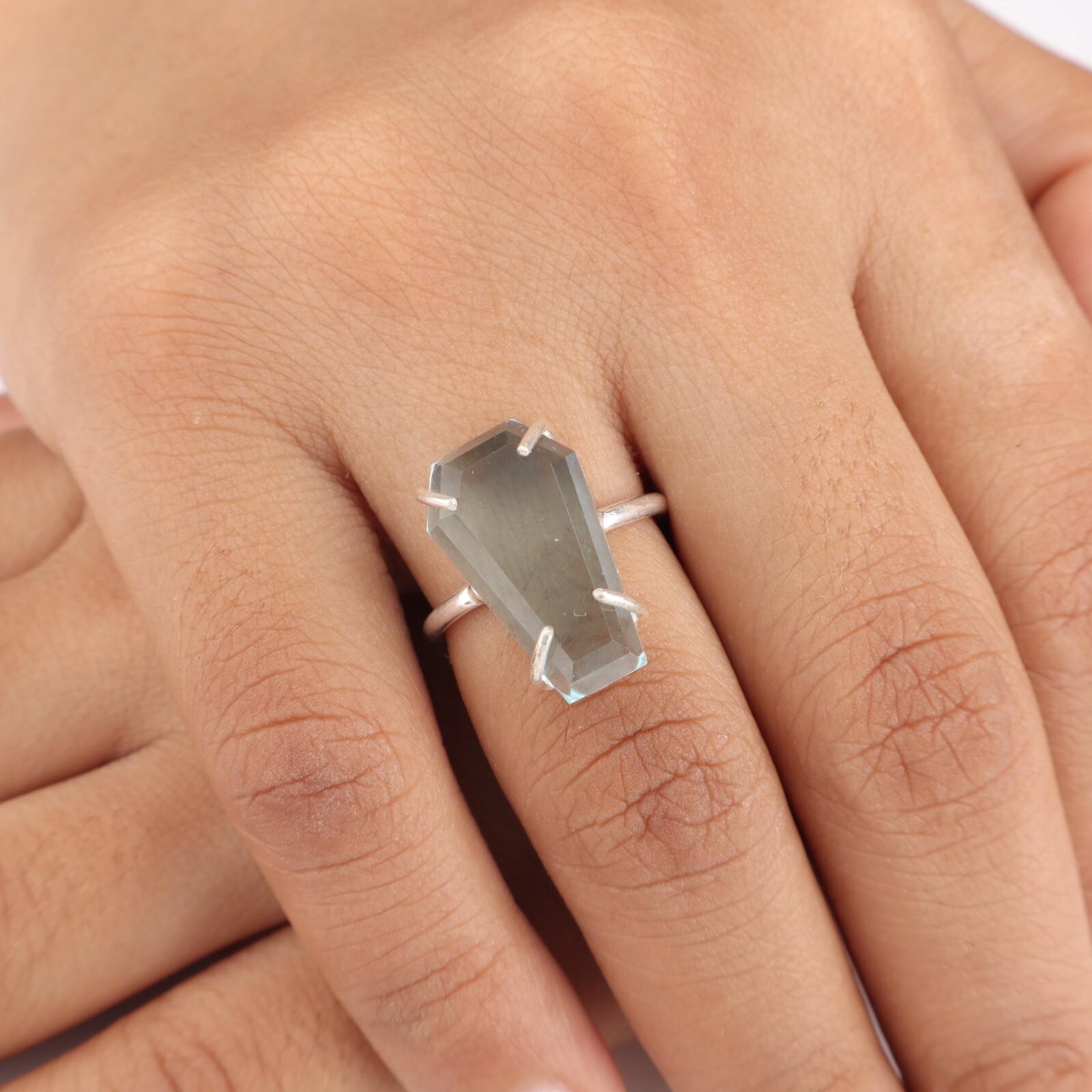 

Драгоценный камень Голубой Топаз Небо 925 Стерлинговое Серебро Ювелирные Изделия Кольцо Ручной Работы Для Матери RR-39-5 13