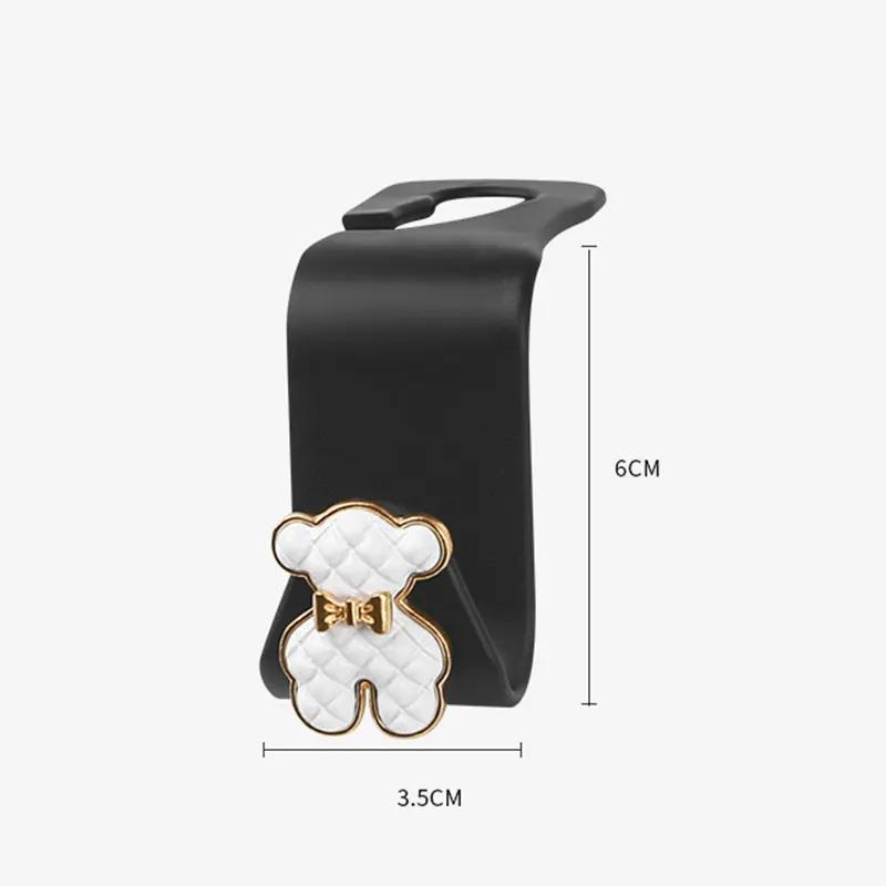 Cute Car Seat Back Hooks Diamond Camellia Flowers Decor Cartoon Bears Car Interior Storage Hook Handbag Hanging Holder Hook
