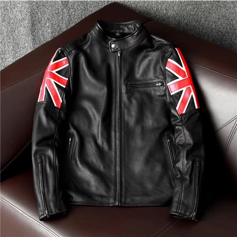 

Новая куртка байкера из натуральной кожи тяжелой выделки для мужчин, приталенная, со стойкой, модная мотоцикклетная куртка 4XL чёрный