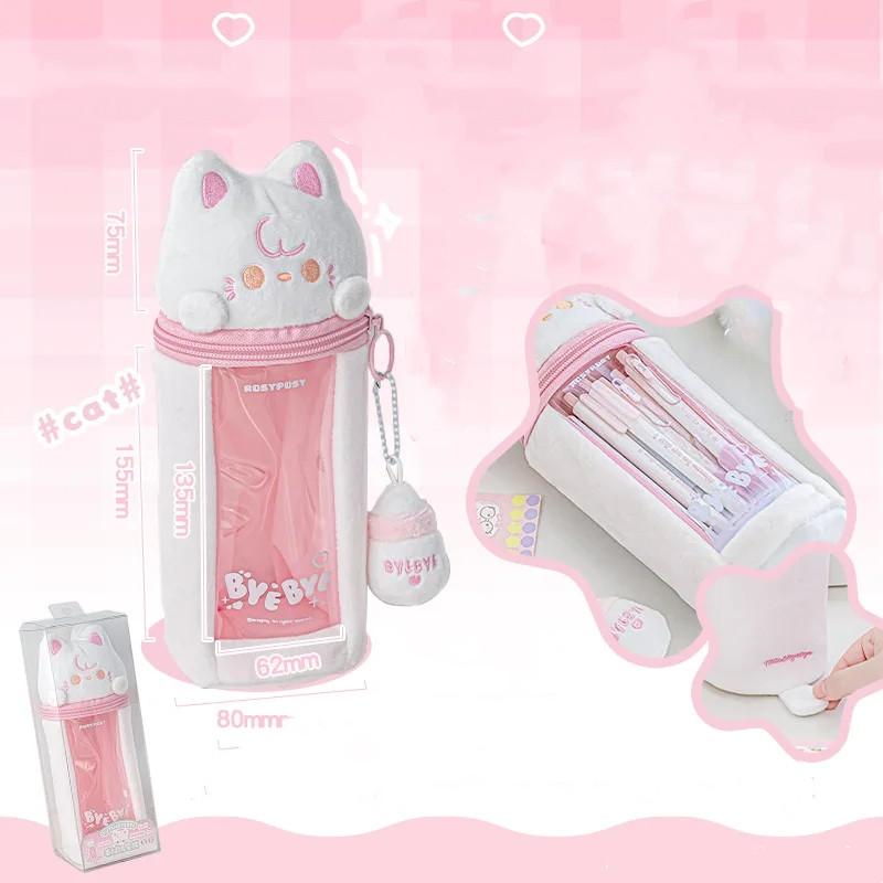 

1 шт., милый мультяшный держатель для карандашей для студентов, корейская мода, сумка-карандаш с котом и щенком, портативная сумка для хранения канцелярских принадлежностей большой емкости