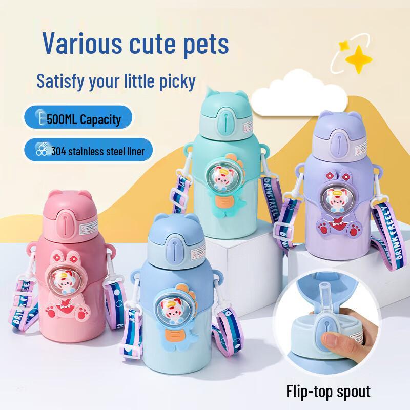 Kabotun Kids Cartoon 500ML Insulated Stainless Steel Straw Bottle
