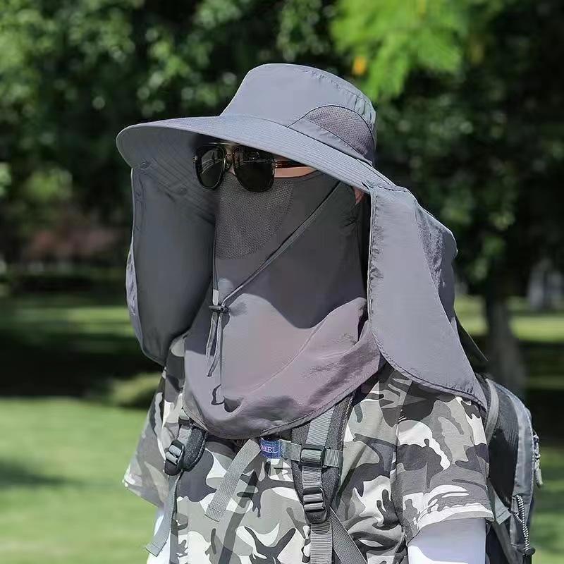 Chapeau de soleil d'été Double couche Protection UV Chasse Pêche Casquette d'extérieur Randonnée Camping Chapeau à visière Chapeau de pêcheur amovible outil