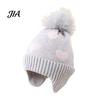 Cute Pom Knit Hat Kids Winter Hat, Warm Soft Pompom Cozy Gift for Children Heart Pattern, Earflap Boys Girls Toddlers Breathable