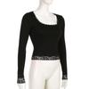 Sexy U-Neck Lace Bow Slim Fit Long Sleeve Y2K T-Shirt for Spring & Autumn