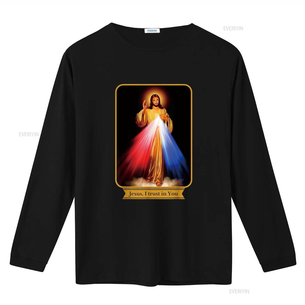 Gesù Misericordioso Confido in Te Maglietta Cattolica vintage Lavata Morbida Traspirante grafica Elasticizzata streetwear Comoda