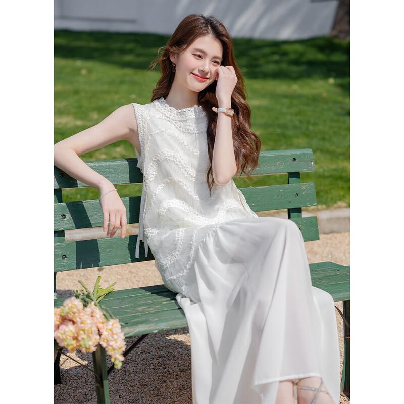 

Mokana Women s Urban Casual Lace Spaghetti Strap Mid-Length Dress L