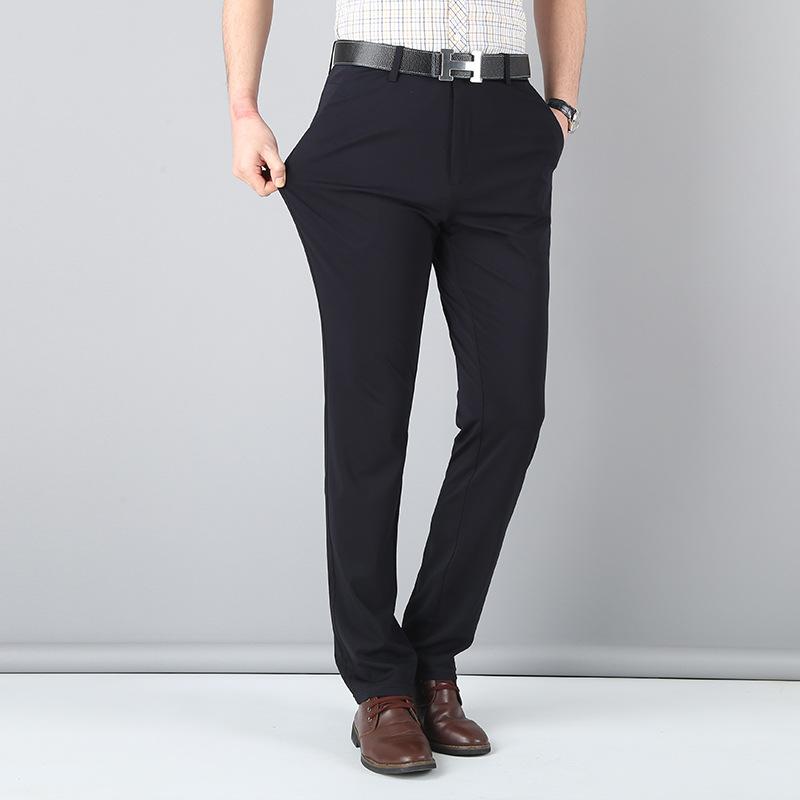 Business Pants Men's Casual Pants Men's Pants Summer Thin Loose Straight Ice Silk Trousers Elastic Suit Pants Men's