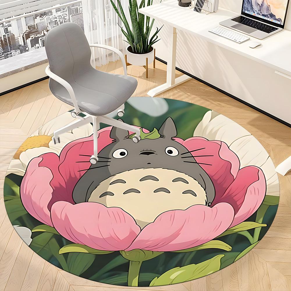 1pc Flower Totoro Office Round Area Rug, Under Office Chairs Bedroom Living Room Home Decor  a1022303