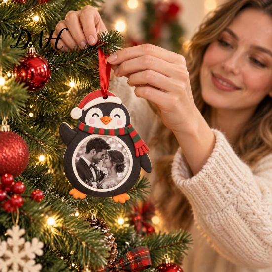 Festive Wood Photo Frames Christmas Frame Pendant with Hanging Rope, Personalized Wooden Picture for Holiday Custom Keepsake Ornaments Tree