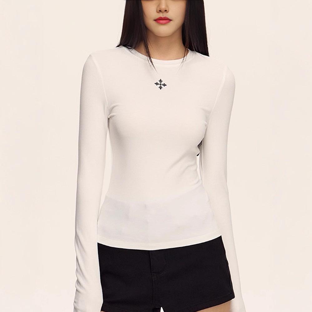 Ladies Spring Autumn Long Sleeve Crew Neck Slim Fit Basic Printed Pullover T Shirt  Top for Layering