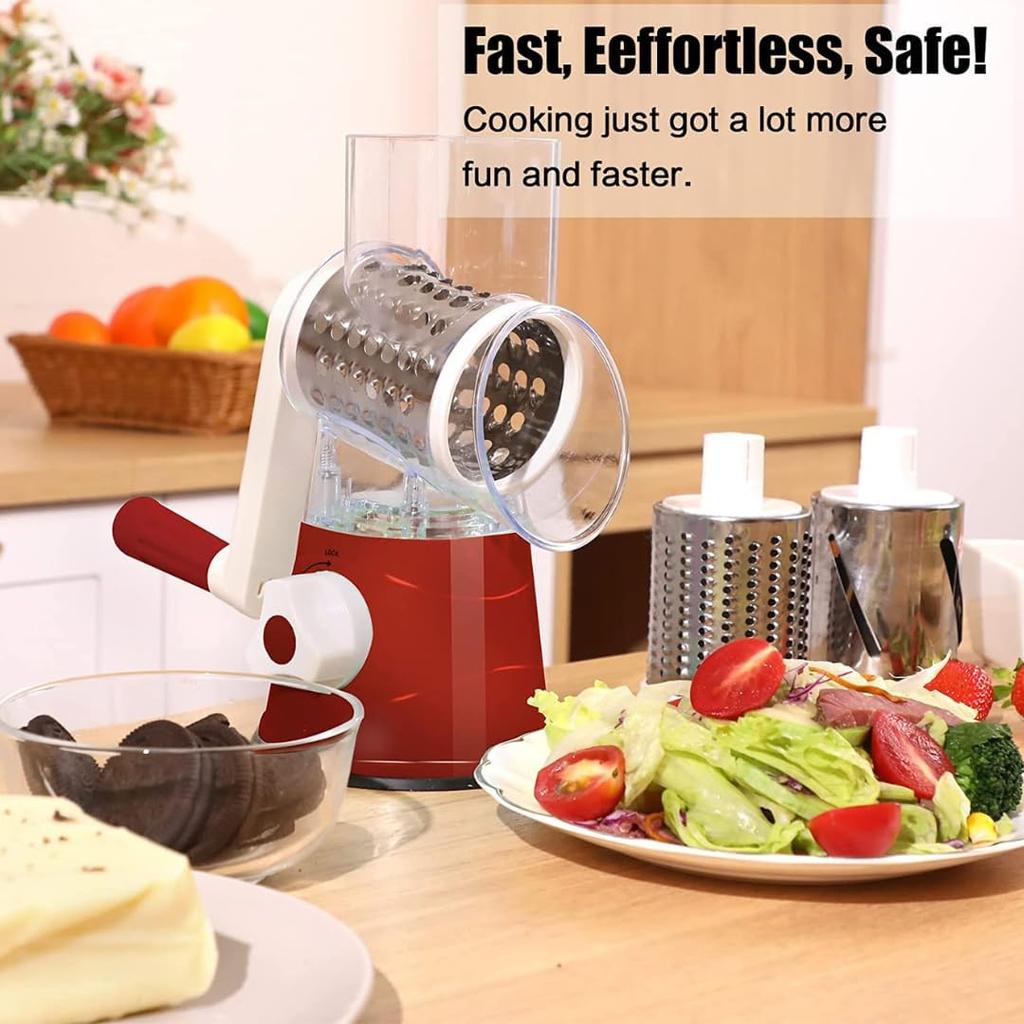 Grønnsakskutter og -skjærer Manuell kjøkkenostemaskin med 3 skarpe trommer Multifunksjonell hvitløkpotetkvern