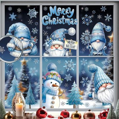 9Pcs Cartoon Christmas Wall Sticker Snowman Snowflakes Wallpaper Festival Supplies Home Decoration Santa Windows Stickers