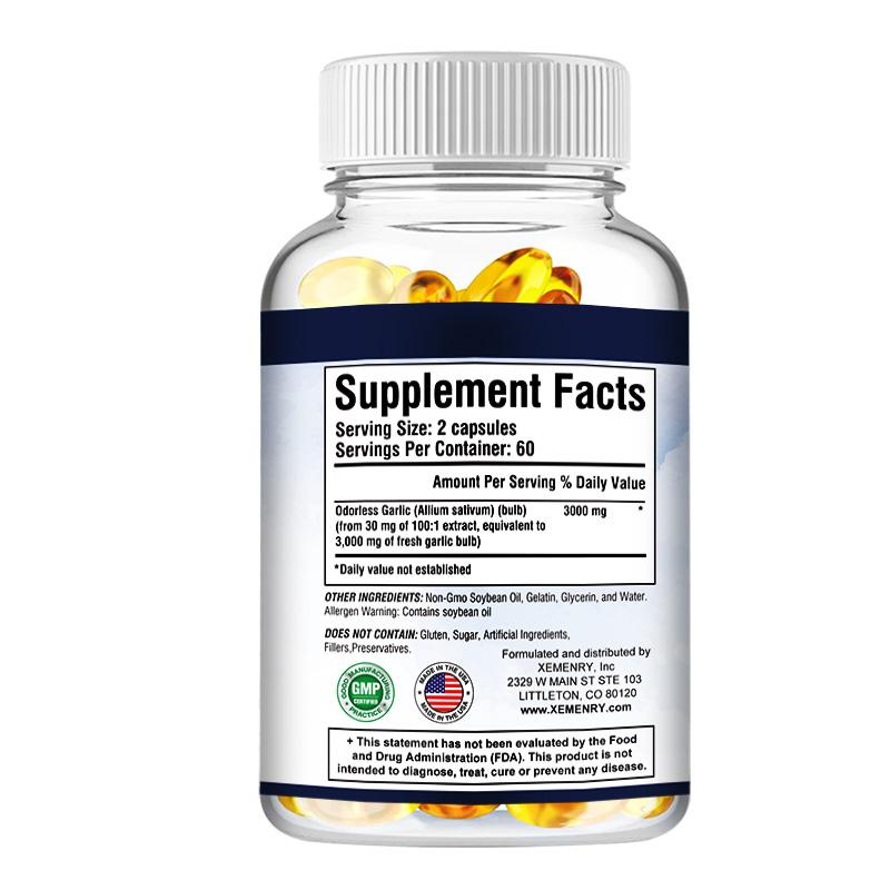 XEMENRY Odorless Pure Garlic Capsules, All-Natural, Boosts the Immune System, Suitable for Adults