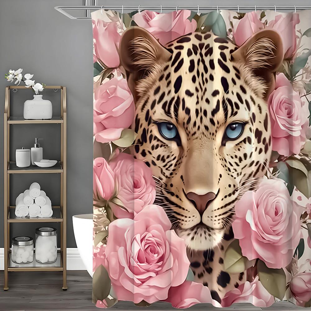 Cougar And Rose Shower Curtain, Bathroom Decorative Shower Curtain, Waterproof Shower Curtain With Hooks