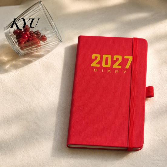Leather Bound Journal 2027 Daily Planner with PU Cover, A6 Pocket Size Weekly Planning Notepad Agenda, Portable Notebook Pen Holder for Efficient Time