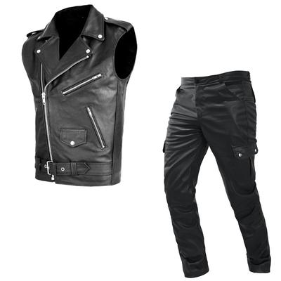 Und Herren Motorradweste Set Lederjacke Lederhose Zweiteiliges Set PU Leder Casual Set Mittelalterliche Kleidung