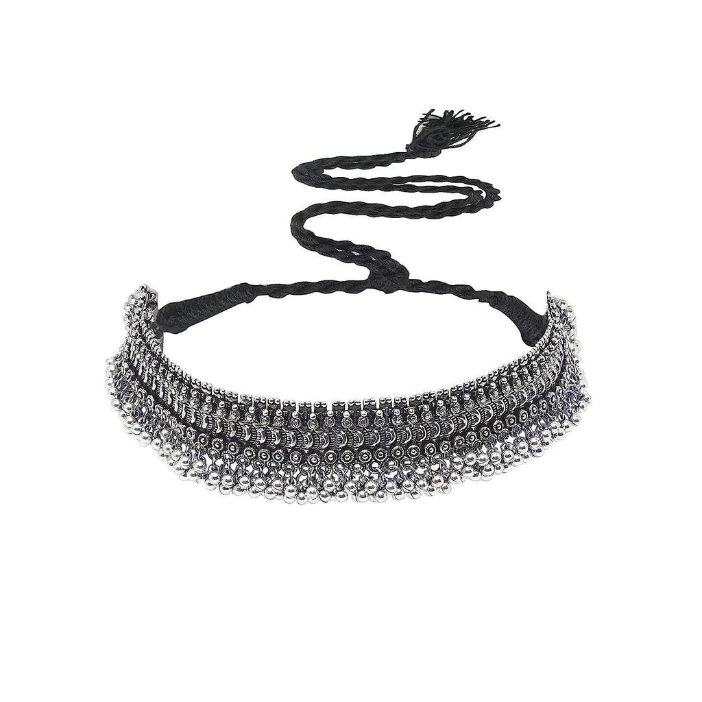 Motesmykkesett for kvinner Antikk oksidert sølvbelagt tribalsmykkesett med halskjede og øredobber