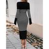 Women's Clothing 2025 Autumn and Winter Slim Sexy Deep V Contrasting Striped Sweater Dress