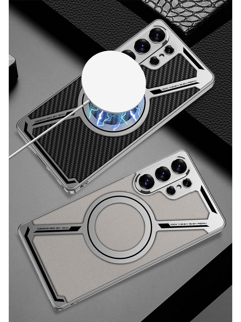 Samsung S26 Ultra Z-Shaped Electroplated Leather Case with Magnetic Ring