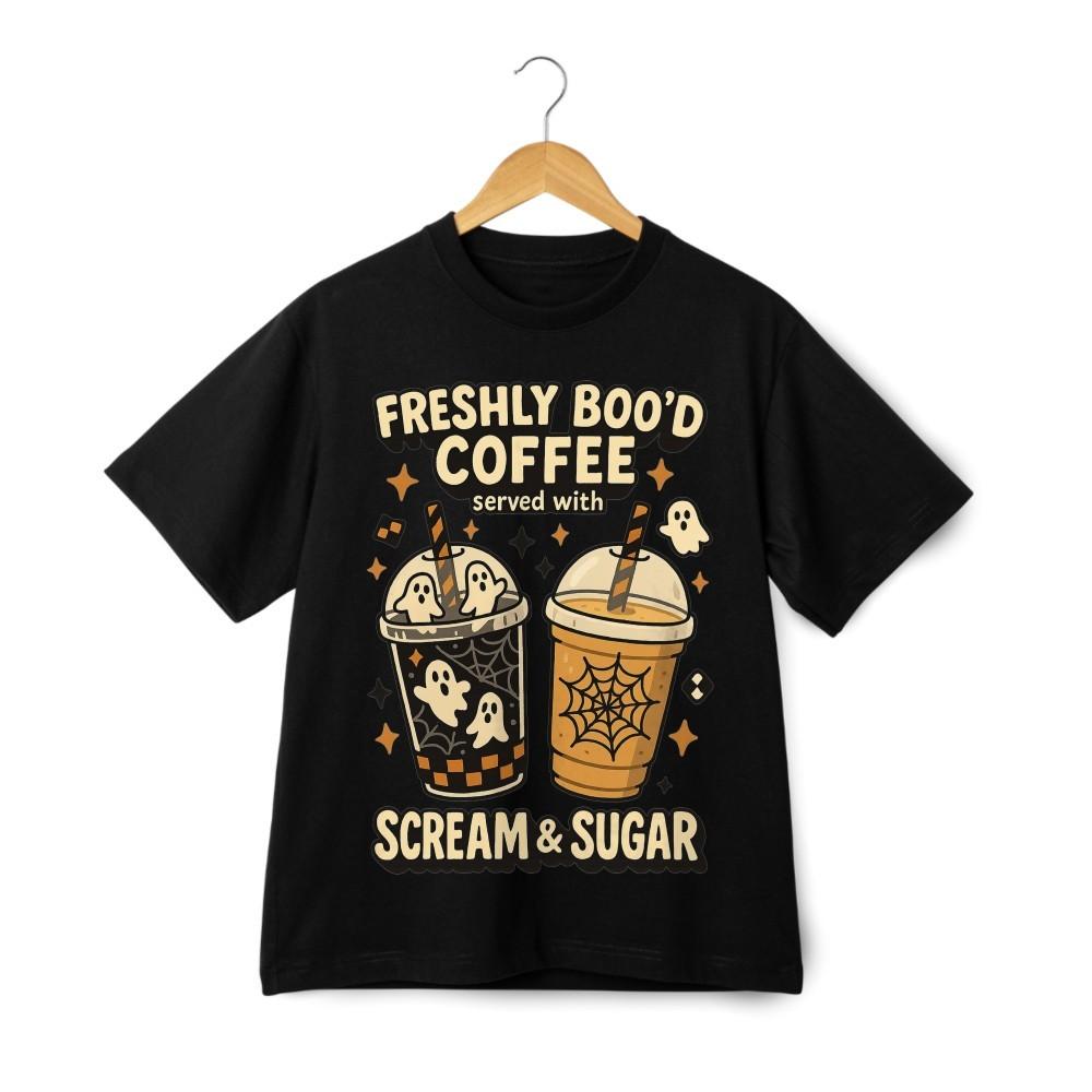 Spooky Freshly Boo d Coffee Graphic T-Shirt - Halloween Ghost Streetwear Tee Unisex T-Shirt XXL
