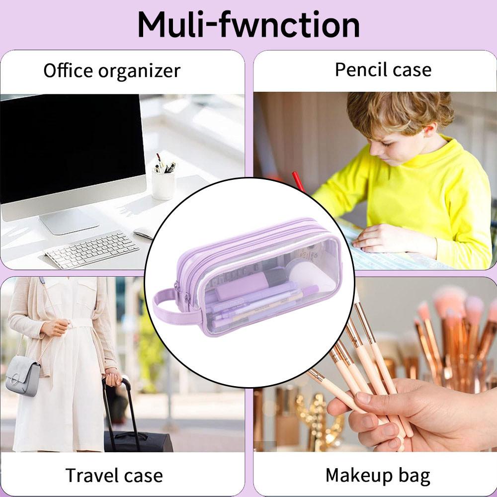 Large Grid Mesh Pencil Case 2 Compartment Pen Bag Clear Handheld Multifunction Pencil Pouch Transparent Makeup Bag for Children