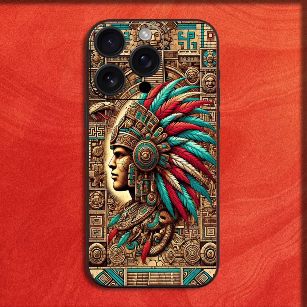 Mayan Aztec Calendar Statue Phone Case For iPhone 16,15,14,13,12,11,Pro,XS,Max,XR,Plus,E,SE4,Mini Black Fashion Cover