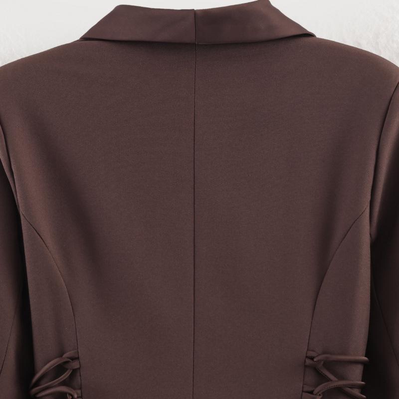 2025 European Winter Satin Patchwork Lace-up Slim Blazer