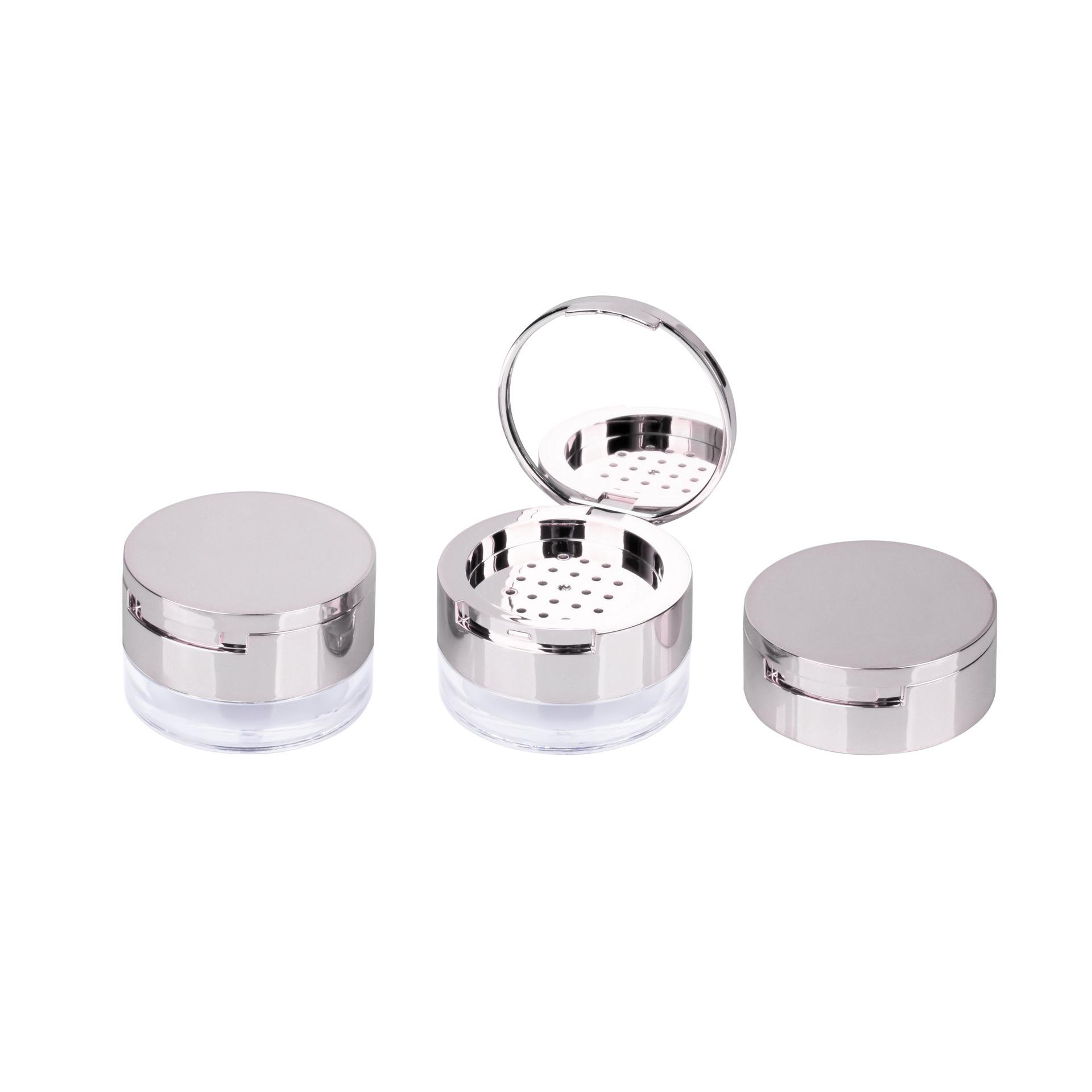 

Portable Round Powder Container with Flip Lid and Mirror Compact Empty Cosmetic Case for Loose Powder Storage and Travel Use One Size
