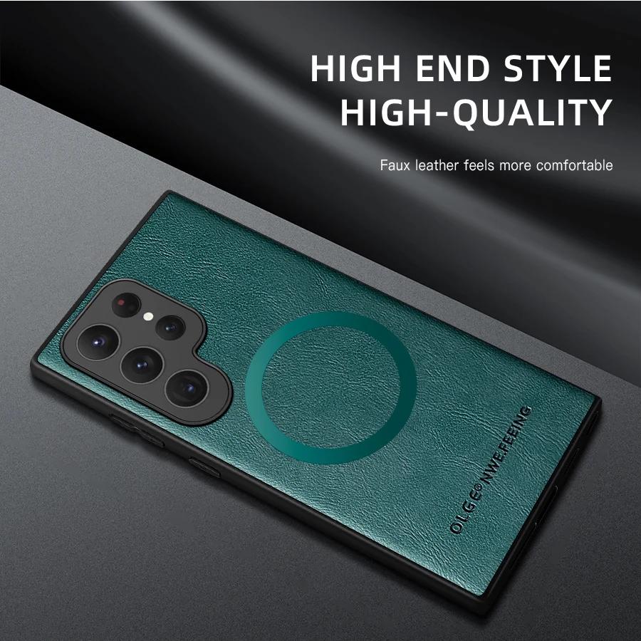 Luxury Magsafe Magnetic Phone Case for Samsung Galaxy S24 S25 Ultra S23 FE S22 S21 S20 Plus Note 20 10 + Leather Silicone Cover