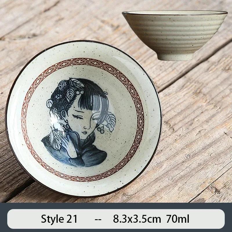1PCS Chinese Traditional Ceramic Cone Teacup Anti Scaling Handmade Flowers Porcelain Tea Bowl Travel Meditation Cup Tea Set 70ml