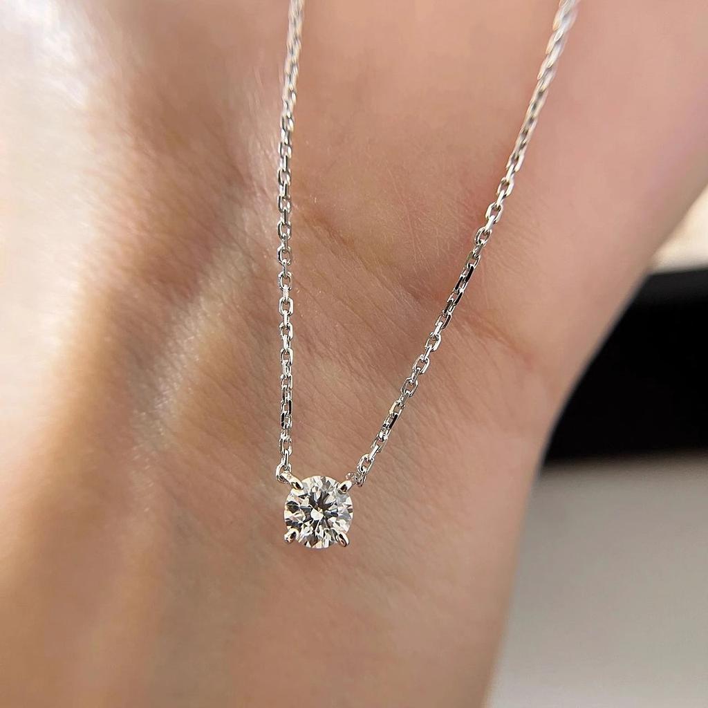 Mini 5mm/4mm D Moissanit Pravé Stříbro 925 Solitérní Přívěsek Náhrdelník Dámské Klíční kosti Náhrdelníky Svatební Večírek Šperky