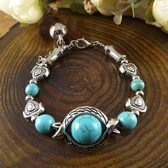 Butterflies Decor Adjustable Unisex Bracelet Handmade Turquoises Beads Retro Bracelet Jewelry Accessories