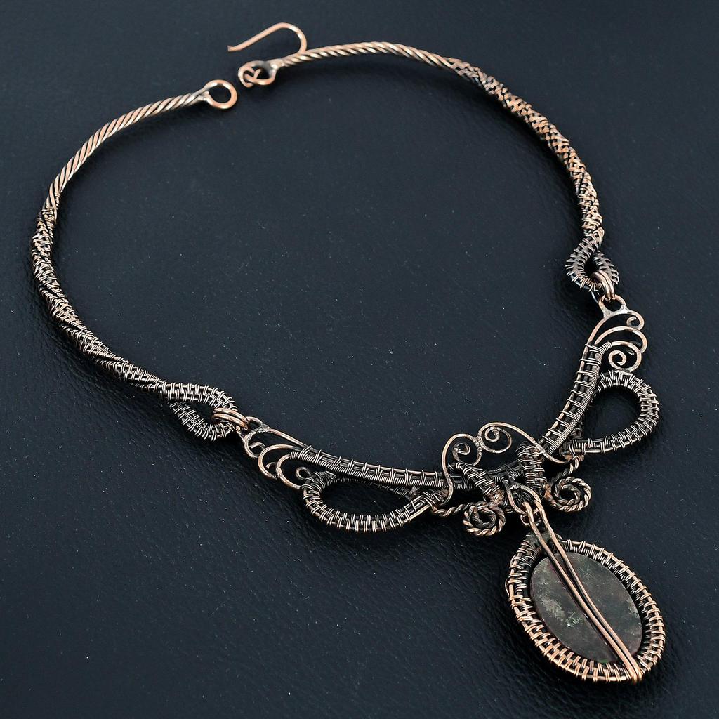 Rhodonite Necklace Gemstone Jewelry, 999 Copper Wire Wrapped Necklace, Adjustable Handmade Chain Necklace Gift For Wife Jewelry