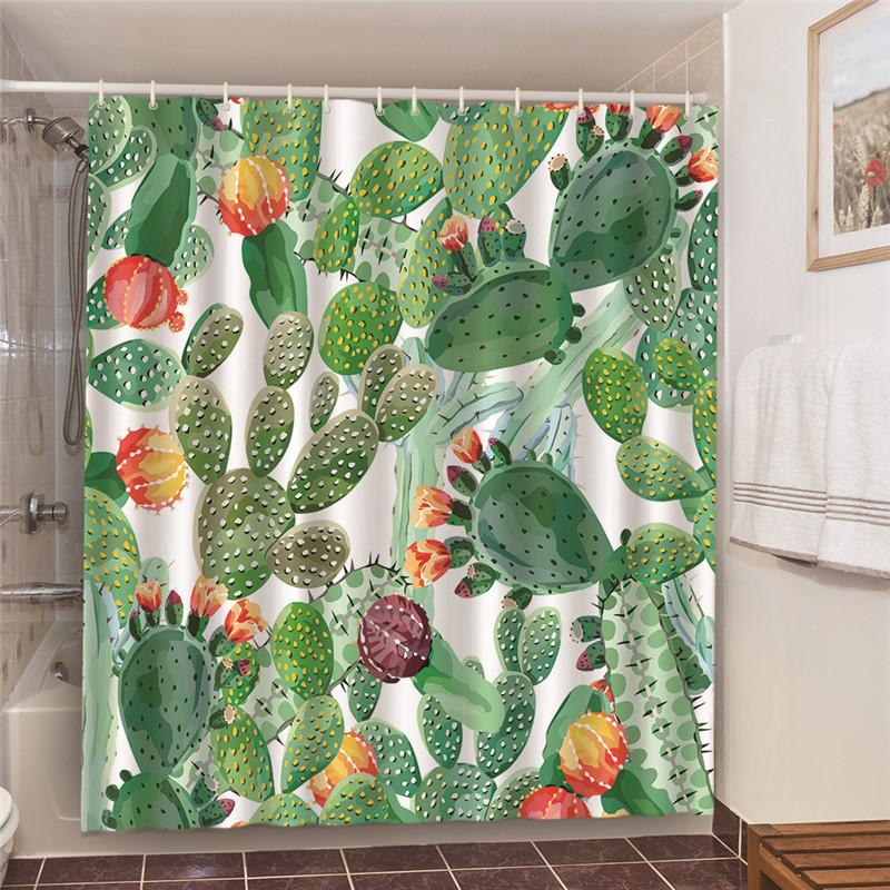 Shower Curtains Green Tropical Plants Bathroom Polyester Waterproof Shower Curtain Leaves Printing Curtains For Bathroom Shower