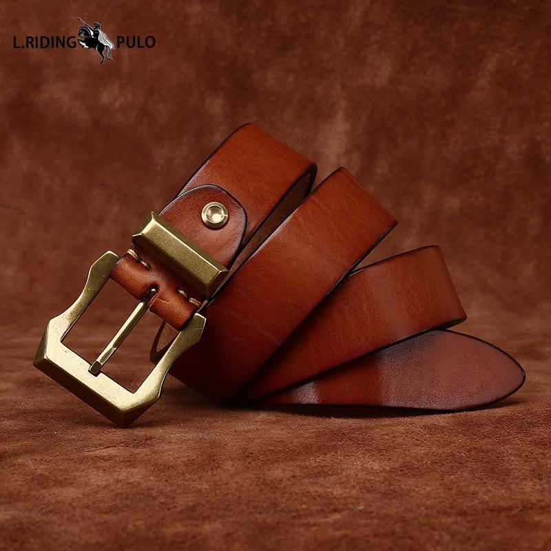 Móda Osobnost Retro Zesílený Hladký Vrchní Vrstva Hovězí Kůže Pravá Kůže Pánský Opasek Drsný Chlap Měděná Přezka Opasek