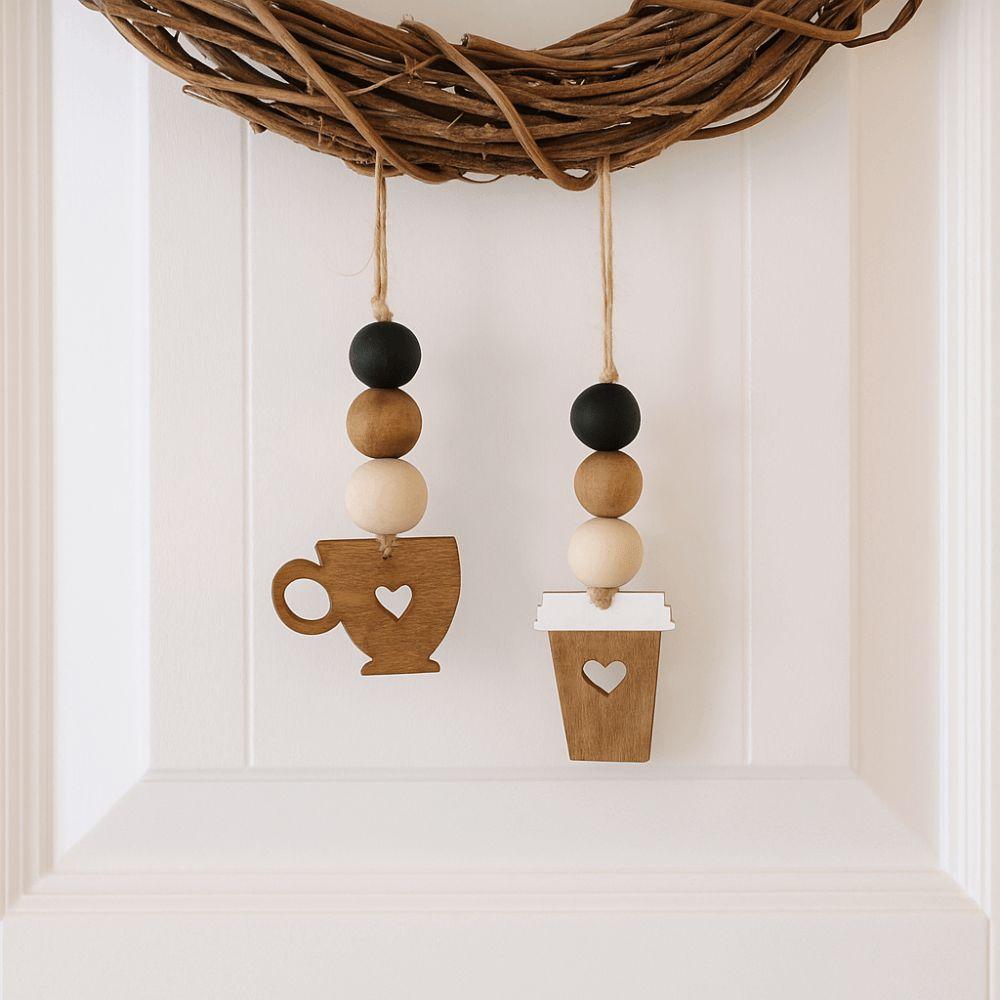 2Pcs Wooden Coffee Shop Signage Vintage DIY Hanging Decor Coffee Cup Doorplate Gift