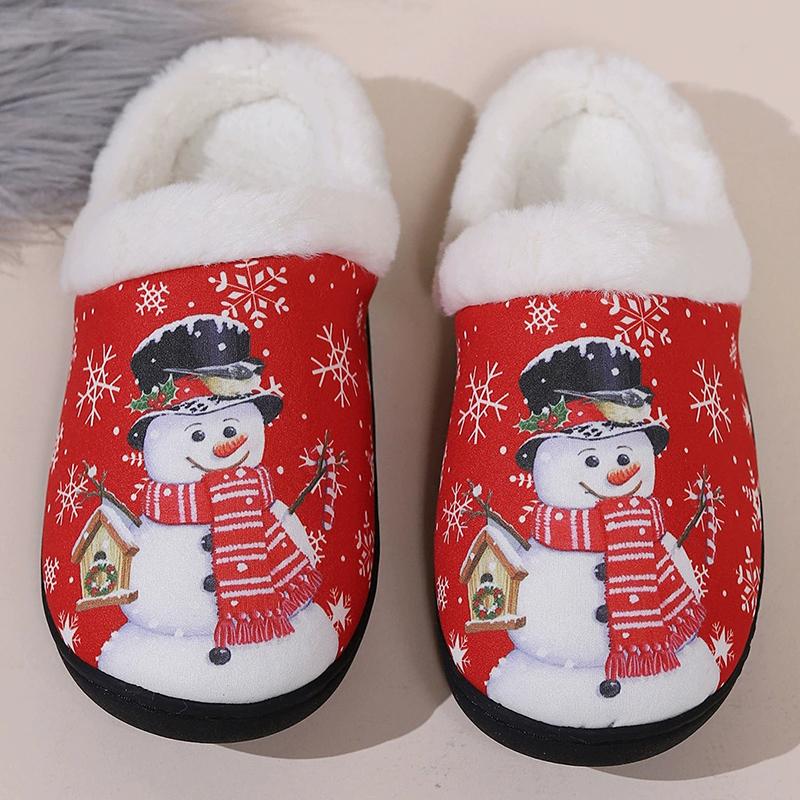 Fashion Christmas Cute Cartoon Cotton Slippers Women Mix Color Anti Slip Plush Slides Woman Indoor Comfort Warm Cotton Slippers Mujer