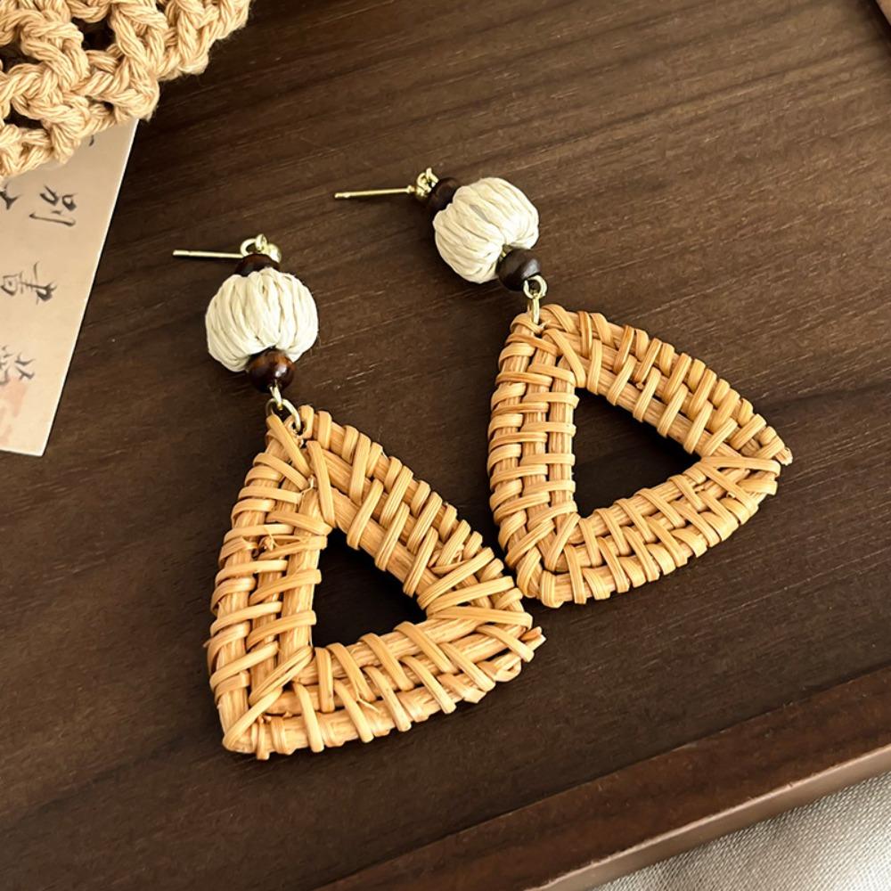 Round Rattan Weave Earrings Flower Beach Jewelry Cute Bohemian Drop Earrings  Wedding