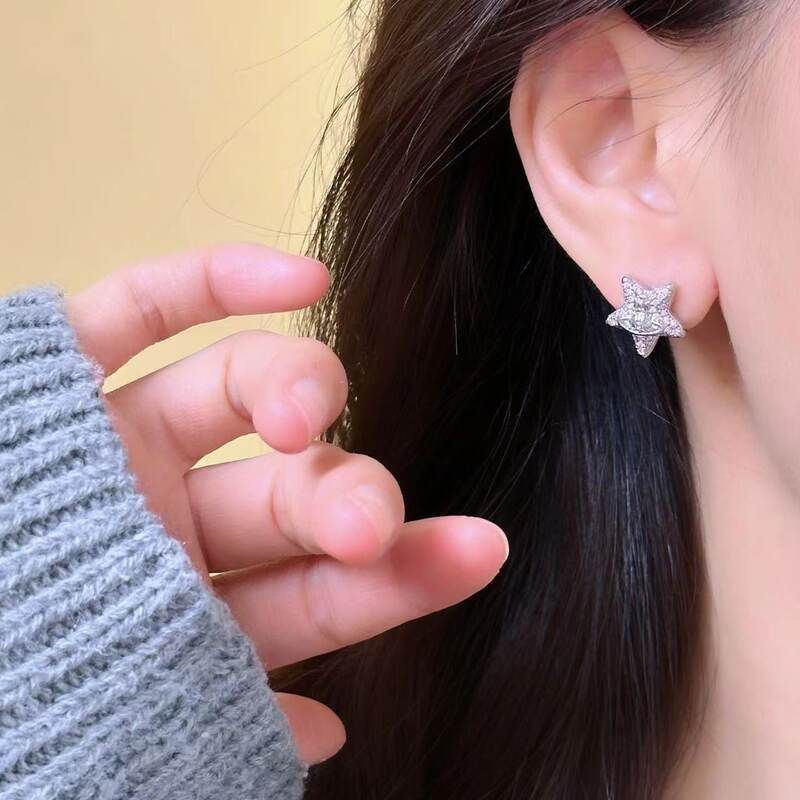 Zircon Five-pointed Star Love Stud Earrings Fashion Versatile Temperament Earrings Niche Simple Asymmetric Earrings